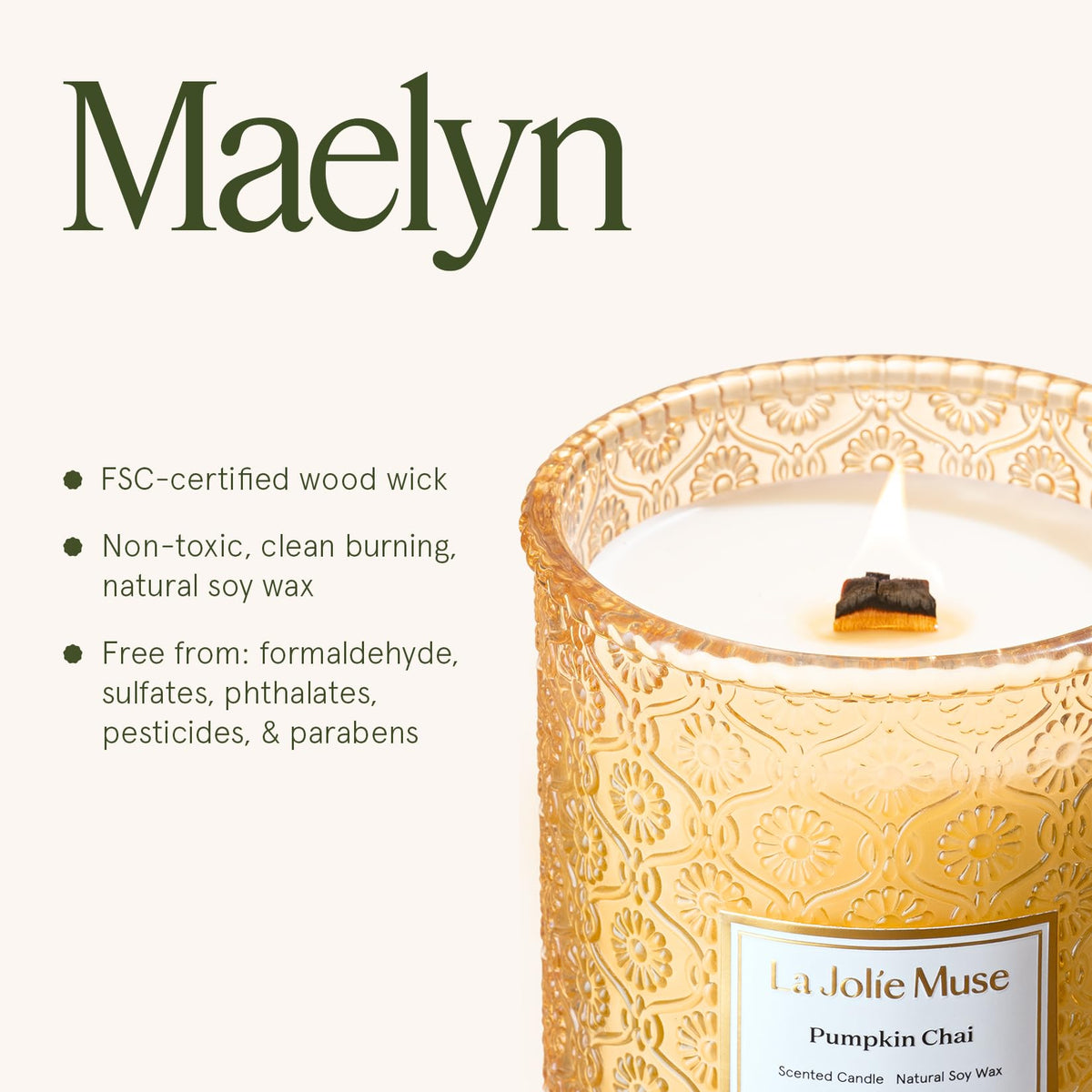 LA JOLIE MUSE Pumpkin Chai Home Scented Candle for Fall | 19 oz Non Toxic Natural Soy | Luxury Large Jar Candle for Home | Decor Gifts for Women & Men | Wood Wick