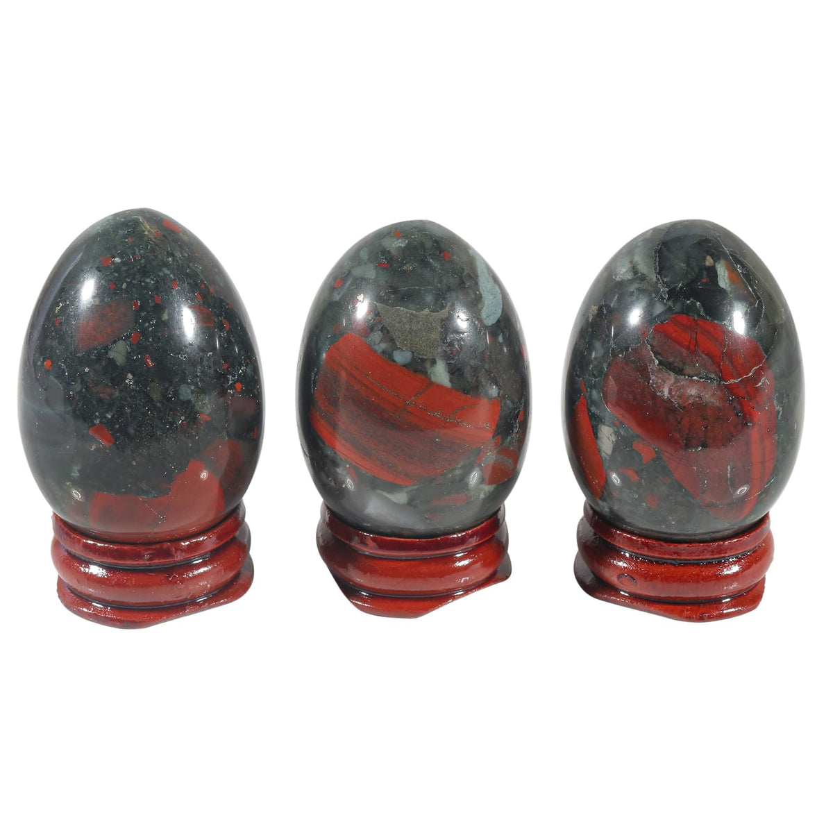 Casaper 2" Natural Africa Bloodstone Egg with Wood Stand for Home Decoration, Polished Crystal Pocket Palm Sphere Fengshui Figurines Healing Reiki