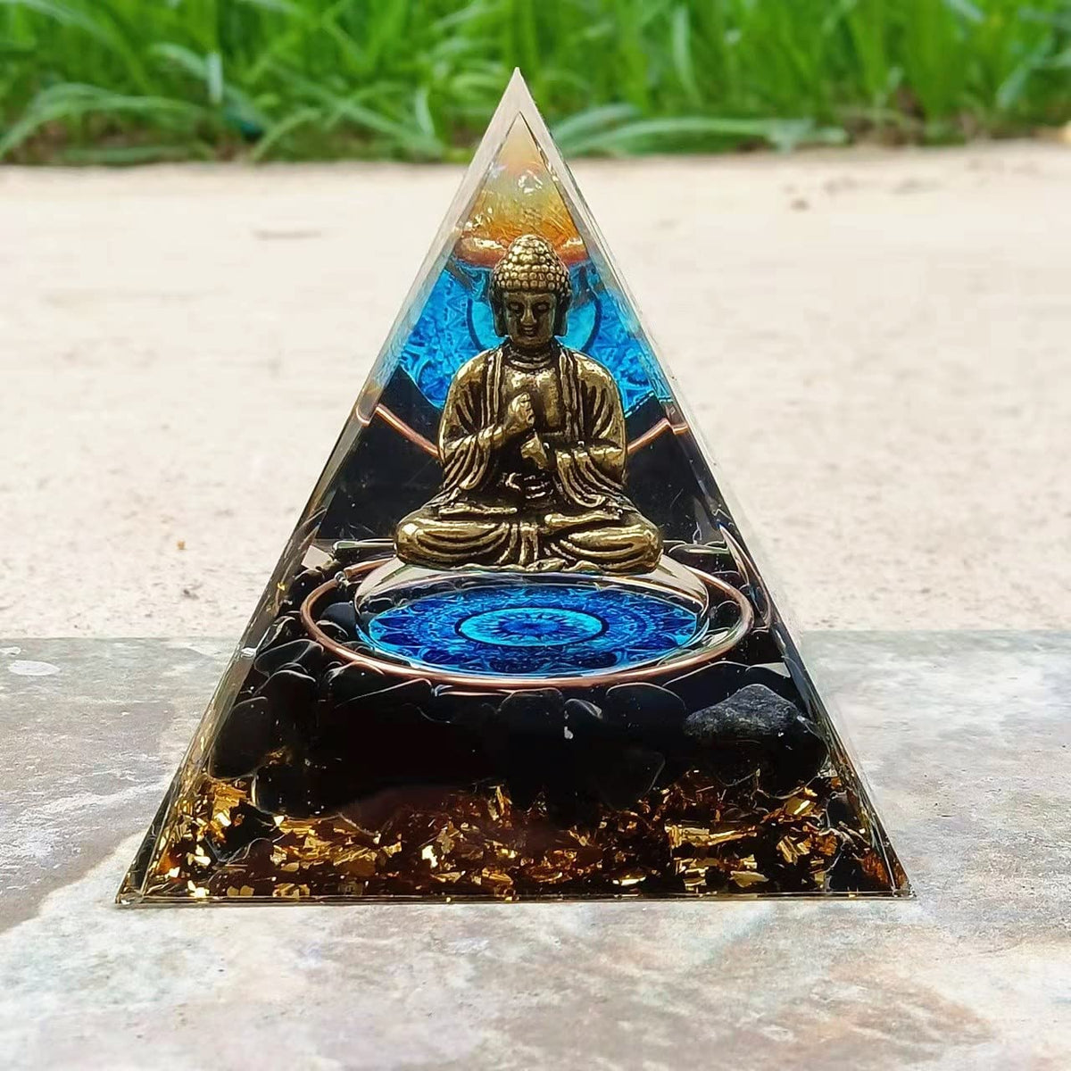 ycyingcheng Moonstone Crystal Orgone Pyramid Ogan Crystal Energy Tower, Nature Reiki Chakra Crushed Stone Jewelry, Crystal Pyramid for Home Decor (Crystal Pyramid-22)