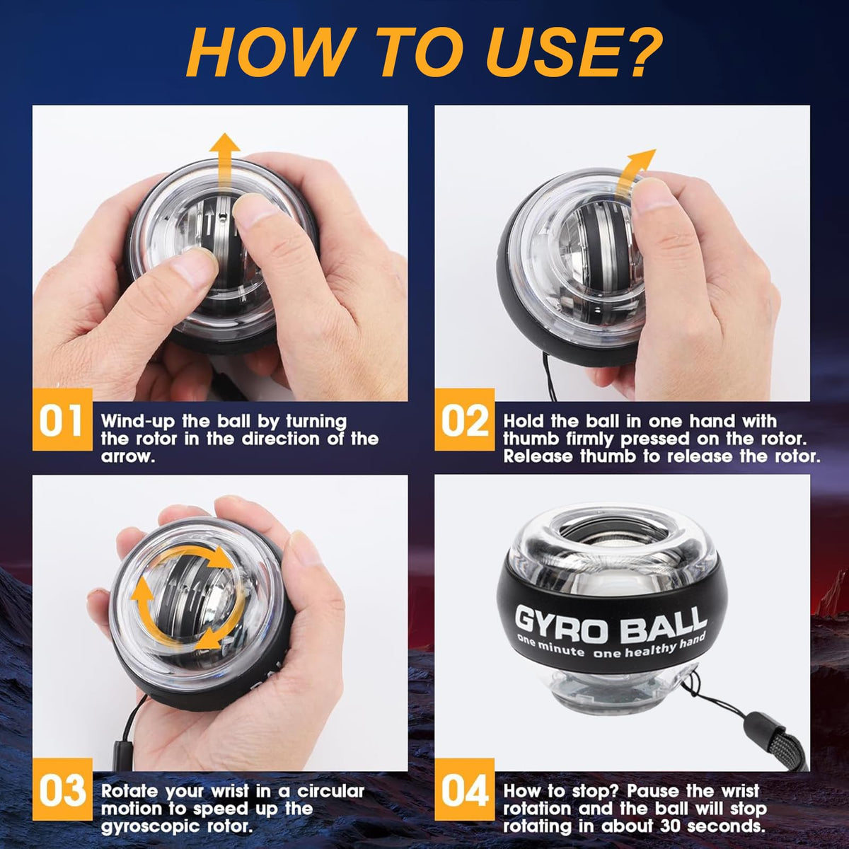 Torque Ball Hand Exerciser, Grip Strength Trainer & Auto-Start Wrist Power Gyro Ball with LED Lights, Forearm/Wrist Strengthener and Finger Exerciser for Dexterity Training, Digital Display