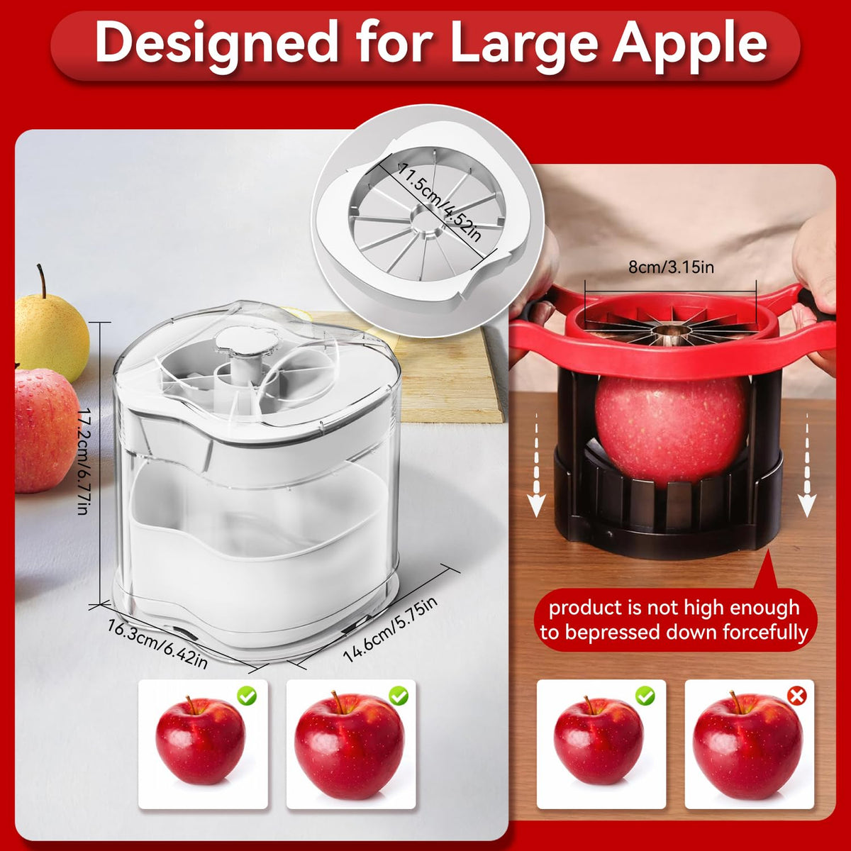 NEW Professional Apple Slicer and Corer 6.42in- Stainless Steel Apple Cutter with 12 Slices, Heavy Duty Design for Large Apples, Thin Slices, Compatible with Pears and Other Fruits(White)