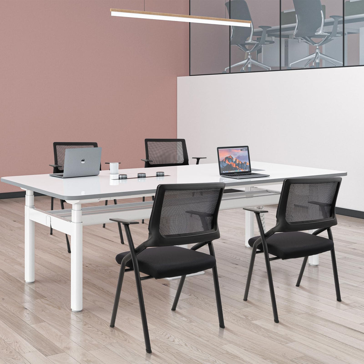 CLATINA Stackable & Foldable Office Chairs with Ergonomic Lumbar Support and Thickened Seat Cushion, Folding Mesh Fabric Reception Guest Chair for School Church Conference Waiting Room Black (8 pk)