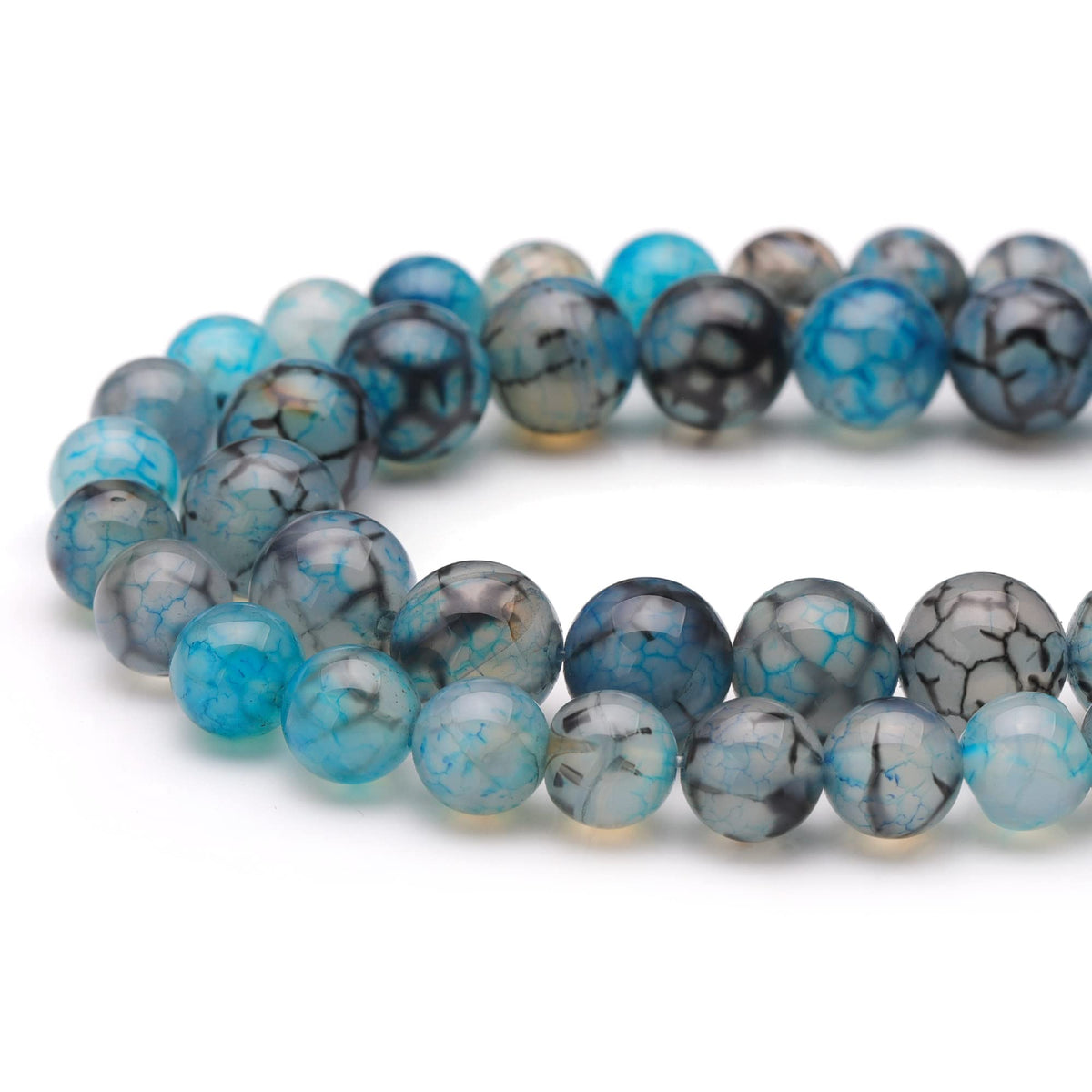 Youngbling Natural Gemstone Beads for Jewelry Making,8mm Dragon Vein Agate Polished Round Smooth Stone Beads for Bracelet Necklace 15 Inch