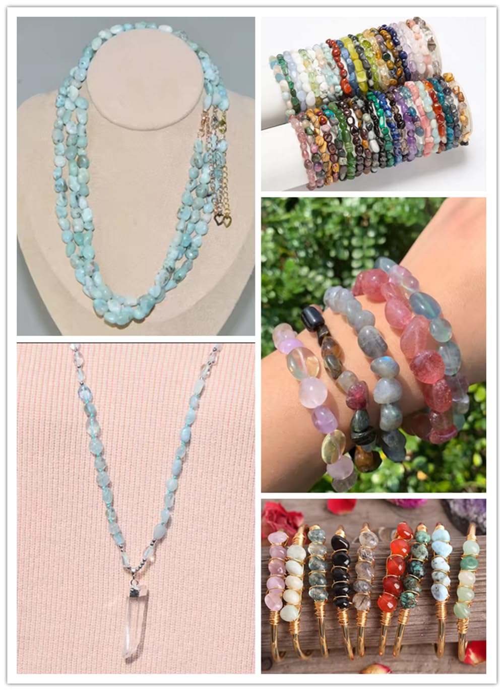 jodaying 6-8mm Natural Mutilcolor Tourmaline Nuggets Oval Free Tumbled Pebble Semi Precious Gemstone Loose Stone Beads Approx 15.5 inch for DIY Jewelry Making