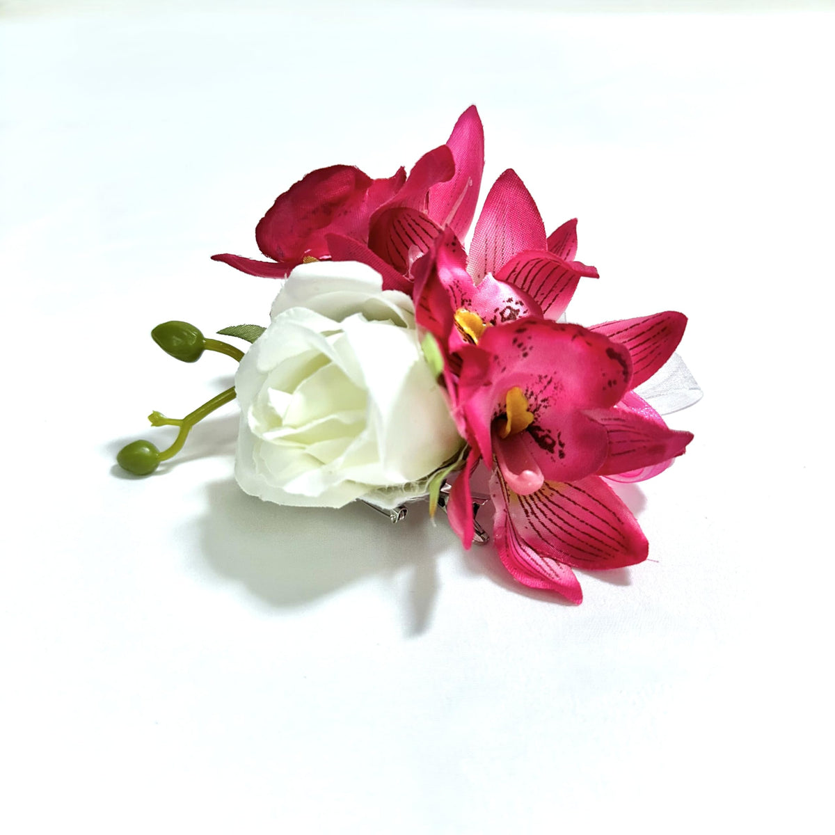 Abbie Home Prom Corsage Boutonniere Set Fuchsia Orchid Rose Lily Pin Wrist Hand Dress Suit Flower for Wedding Party (Fuchsia)