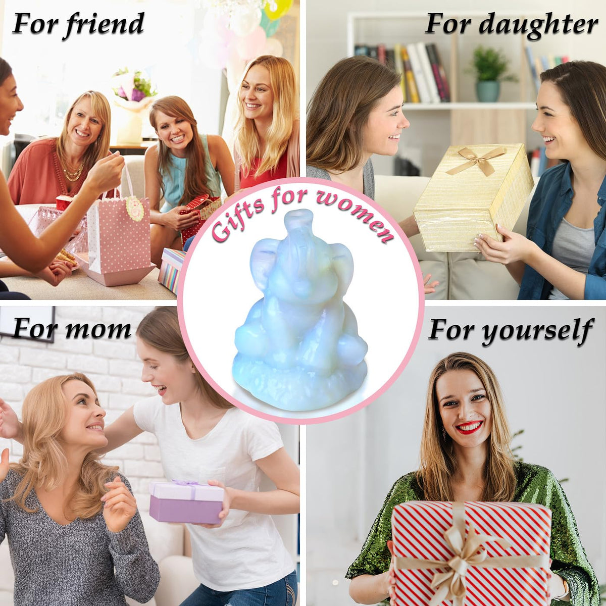 ZHIYUXI 2.2" Opalite Elephant Gifts for Women Encouraging White Elephant Decor Lucky Cute Elephants Figurine Inspirational Gifts for Women