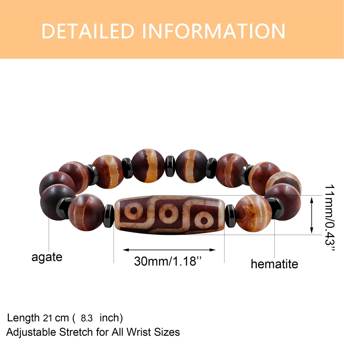 Zircobic Nine Eyes Dzi Feng Shui Healing Bracelet | Unique Tibetan Nine Eyes Dzi Wristband | Positive Energy Spiritual Bracelets | Blessing Mala Buddhist Chakra Meditation Jewelry