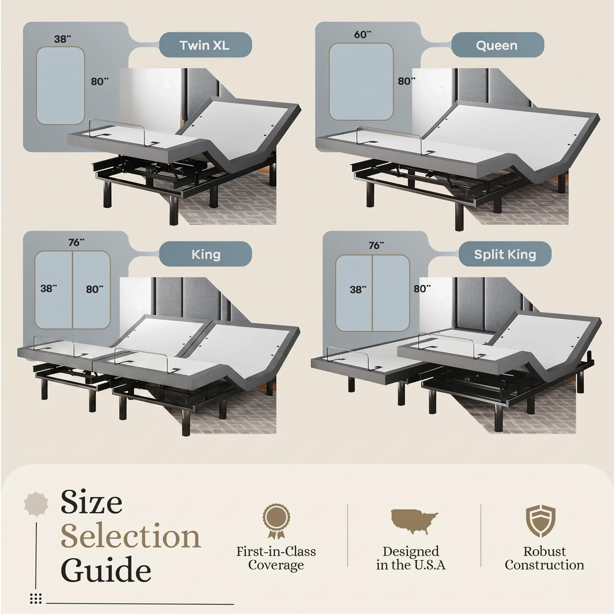 Sven & Son Classic Adjustable Bed Base, Head and Foot Lift, Massage, Under-Bed Lights, USB, Memory, Zero Gravity Smart Frame - King