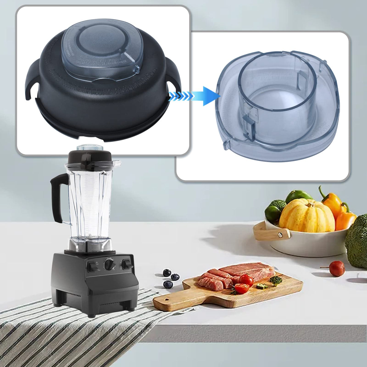 2-Part Lid and Plug Fit for Mixer 5200&5000,Blender Replacement Lid Parts Compatible with 64-Ounce High Profile Container Blender