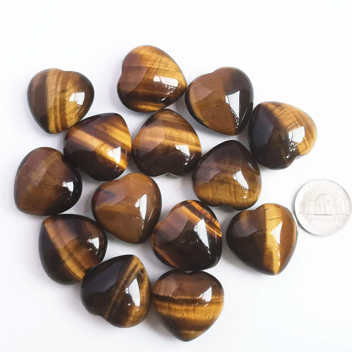 Bacatgem 3 Pcs Natural Tiger's Eye Pocket Palm Thumb Healing Crystal Heart Love Worry Stones,1 inches Reiki Balancing Crystal and Healing Stones