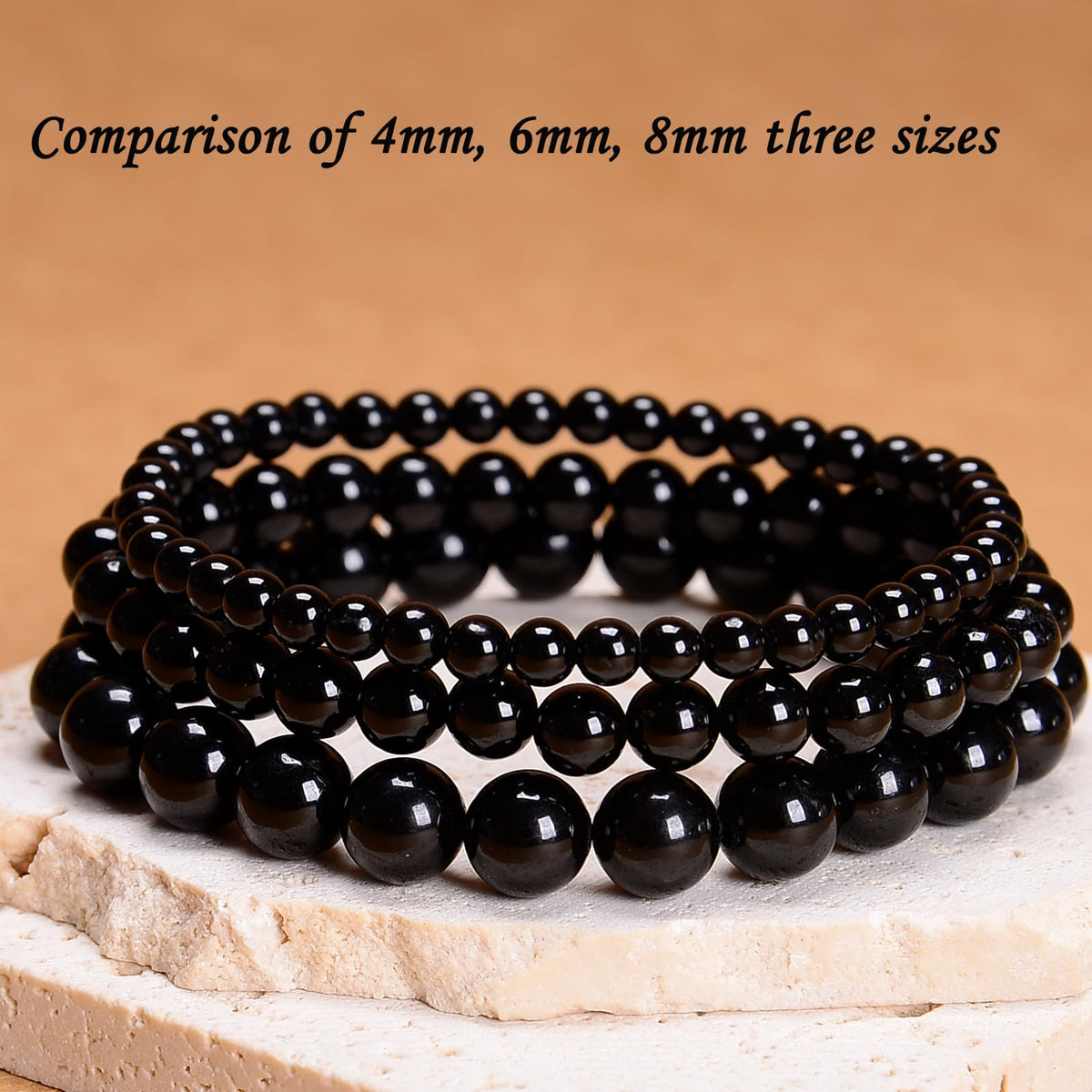 CHCCOYE 4mm Natural Healing Gemstone Bracelet Handmade Yoga Stretch Elastic Bracelet Stress Relief Crystal Jewelry for Men and Women (4mm Black Tourmaline)