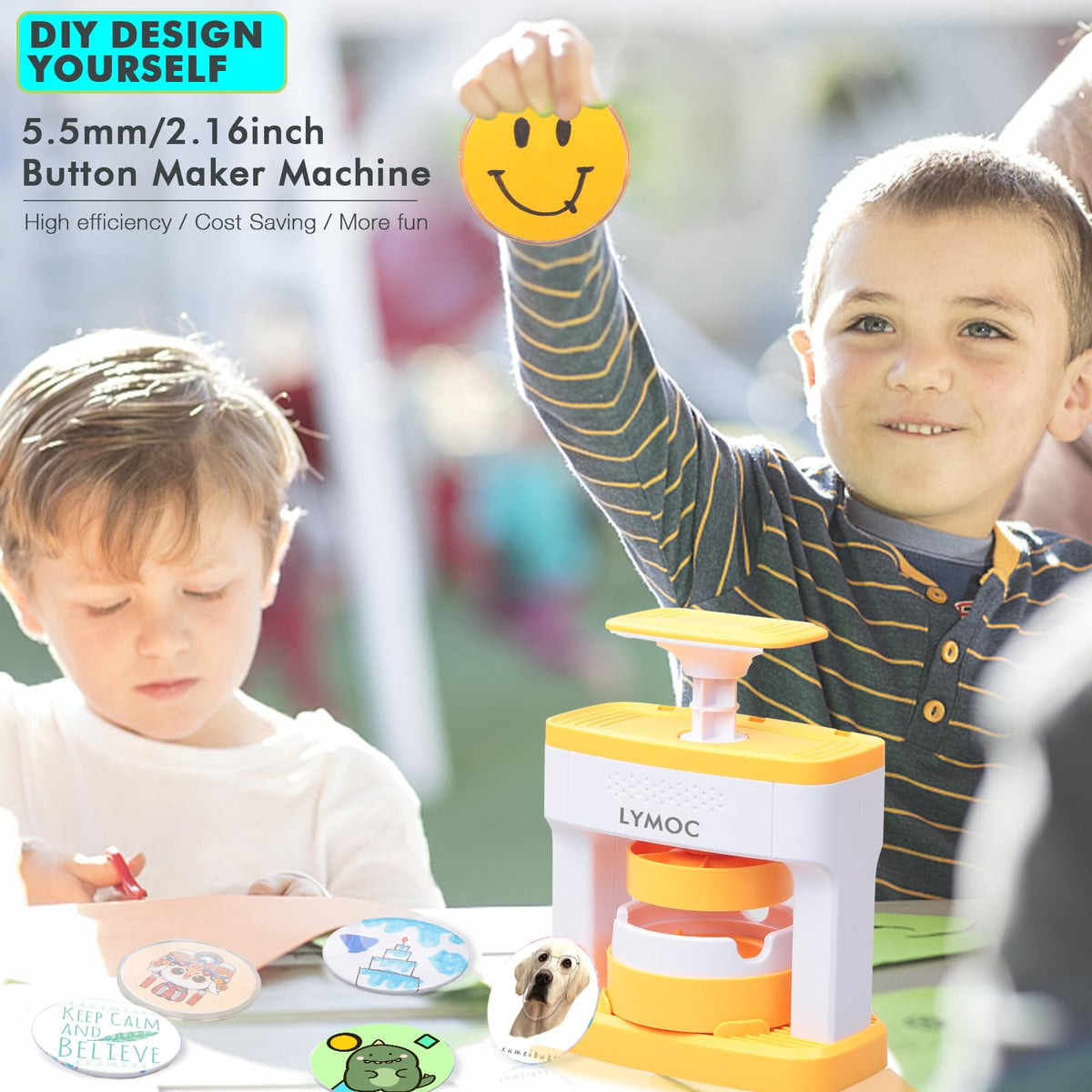 Badge Maker for Kids, 55 mm (2.16 inch) DIY Pin Button Maker Press Machine Badge Punch Kit with 48 pcs Button Parts Pictures Circle Cutter Present Installation-Free