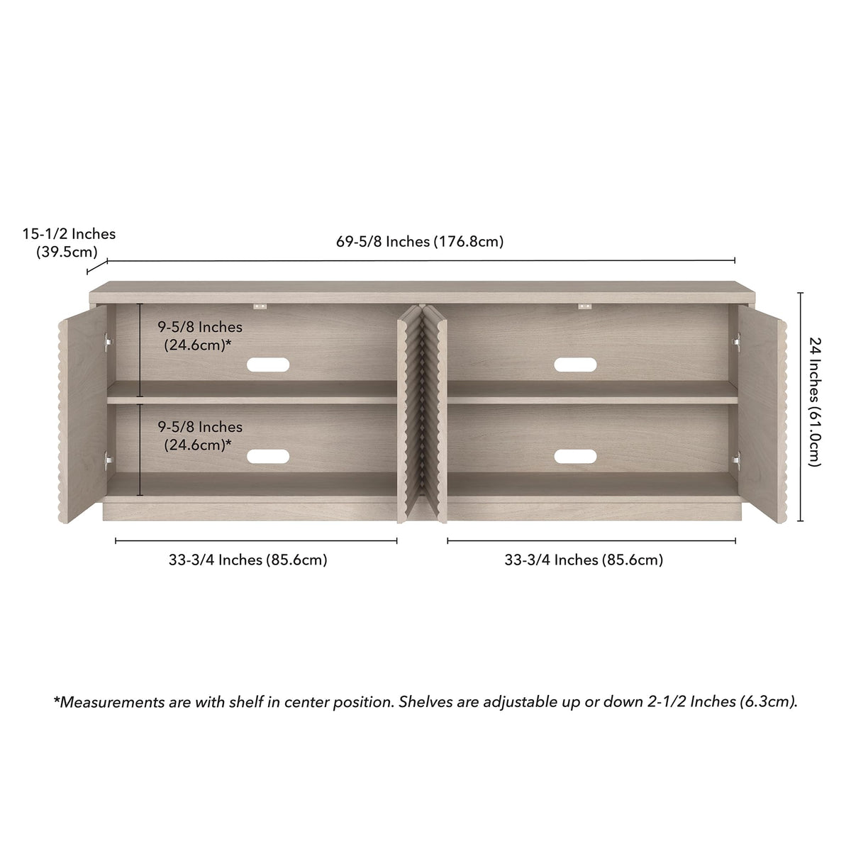 Henn&Hart Fluted TV Stand for TVs up to 78" with 2 Ribbed Storage Cabinets and Adjustable Shelves for Living Room, Family Room, or Office, Beech White