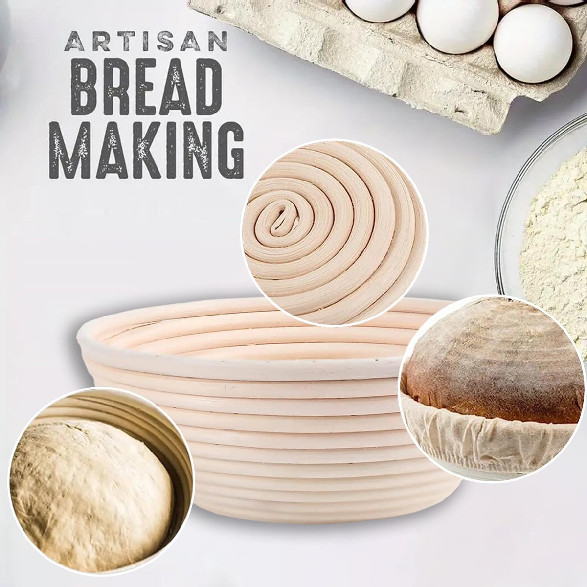 Jeensley Banneton Bread Proofing Basket with Brochure Set of 2, Sourdough Baking Supplies for Rising, Round & Oval Proving Baskets with Liners, Handmade from Quality Natural Indonesian Rattan
