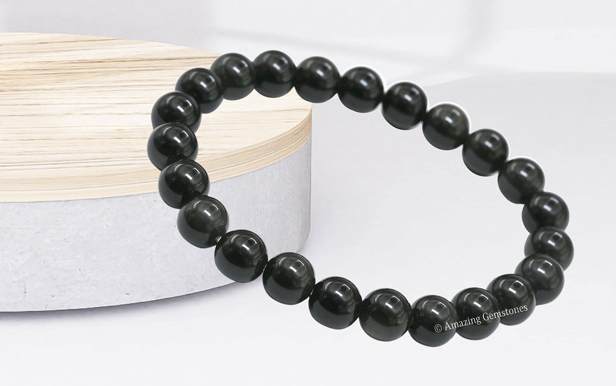 Amazing Gemstone Crystal Bracelet for Women Men's Gifts - Protection Healing Crystal Bracelet - 8mm Gemstone Beaded Stretchable Bracelet Pulseras Para Hombres Mujer Stocking Stuffers Mothers Day Gift (Silver Sheen Obsidian)