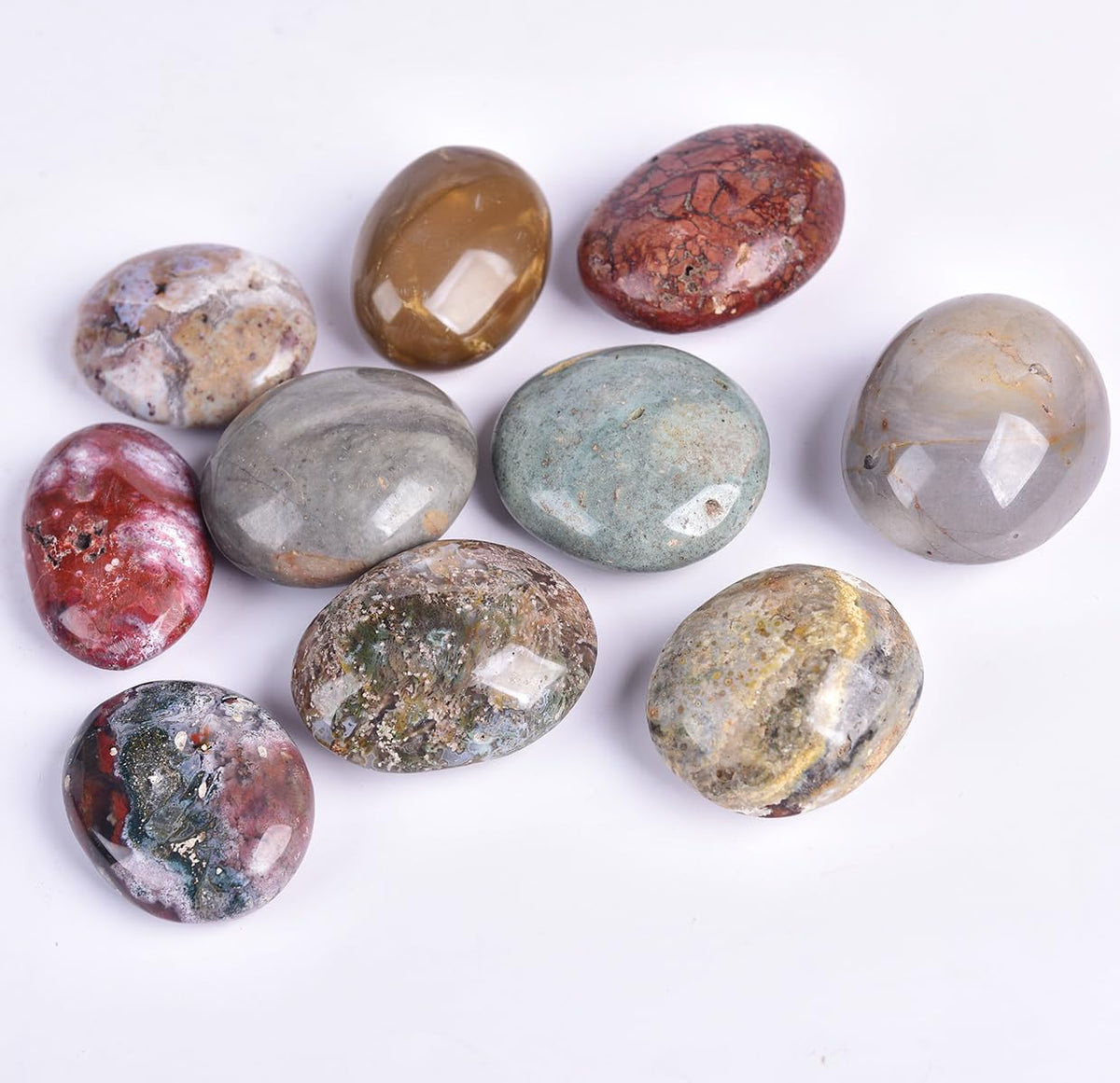 JIC Gem 5PCS Irregular Shape Ocean Jasper Palm Stones Polished Healing Crystals Pebble Stones Pocket Energy Worry Stone 1.5-1.8 inches