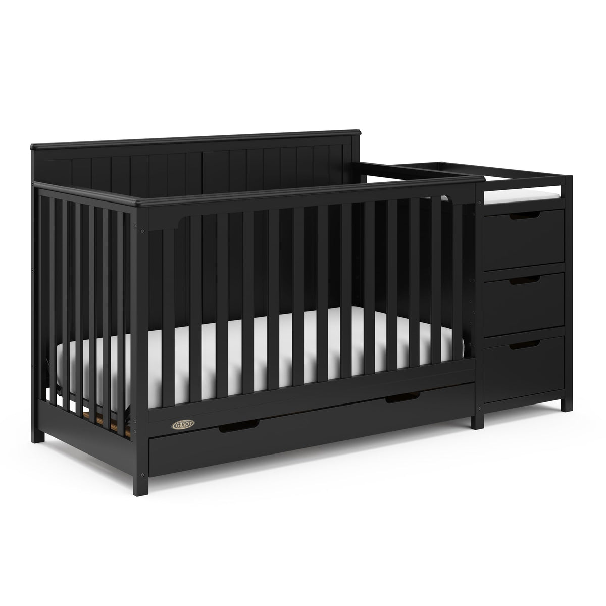 Graco Hadley 5-in-1 Convertible Crib & Changer – GREENGUARD Gold Certified, Fits Standard Crib Mattress, Converts to Toddler Bed and Full Bed, 4 Adjustable Mattress Heights (Black)