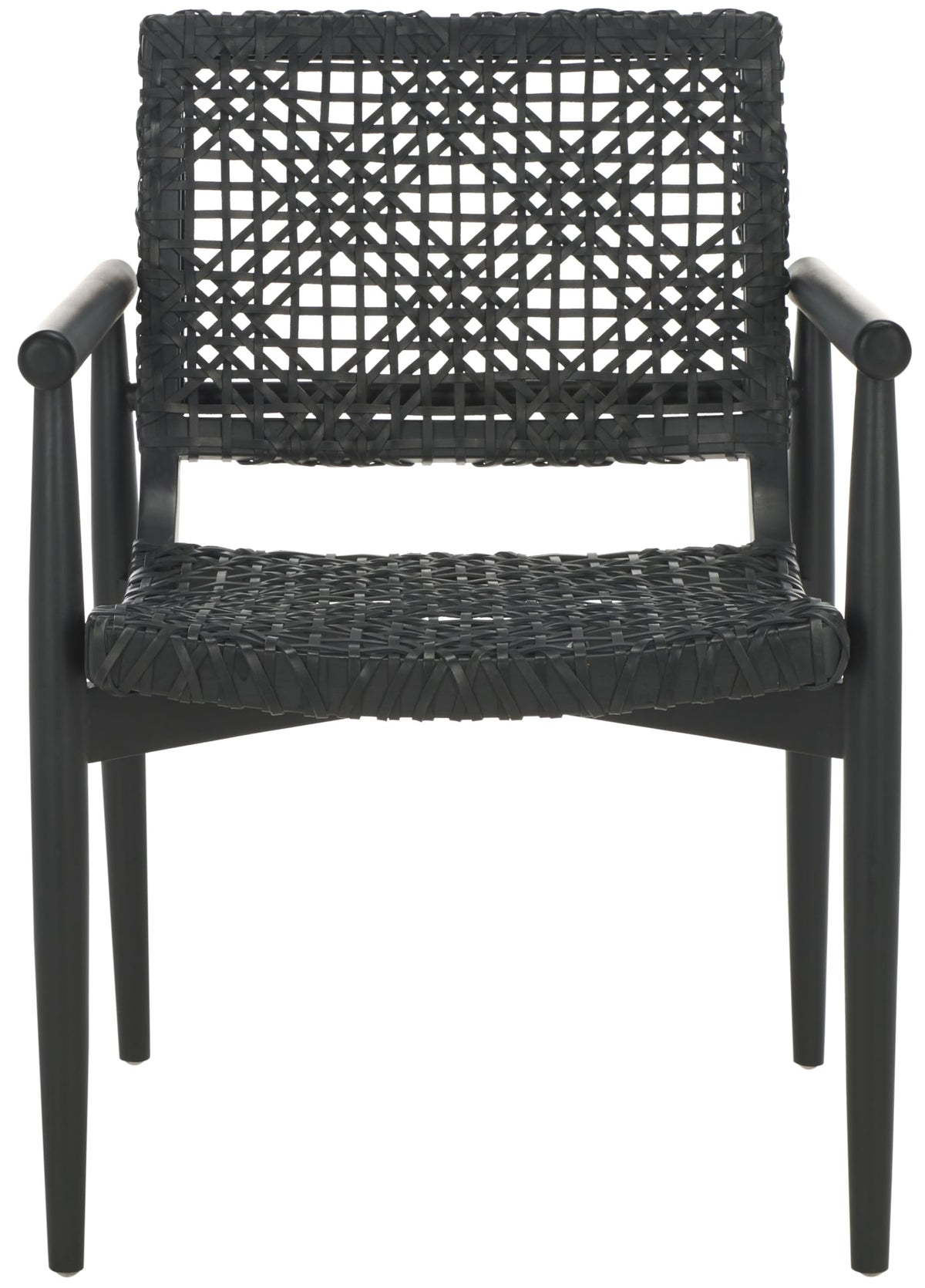 SAFAVIEH Home Collection Sianna Black Solid Wood/Black Leather Woven Accent Chair (Fully Assembled)