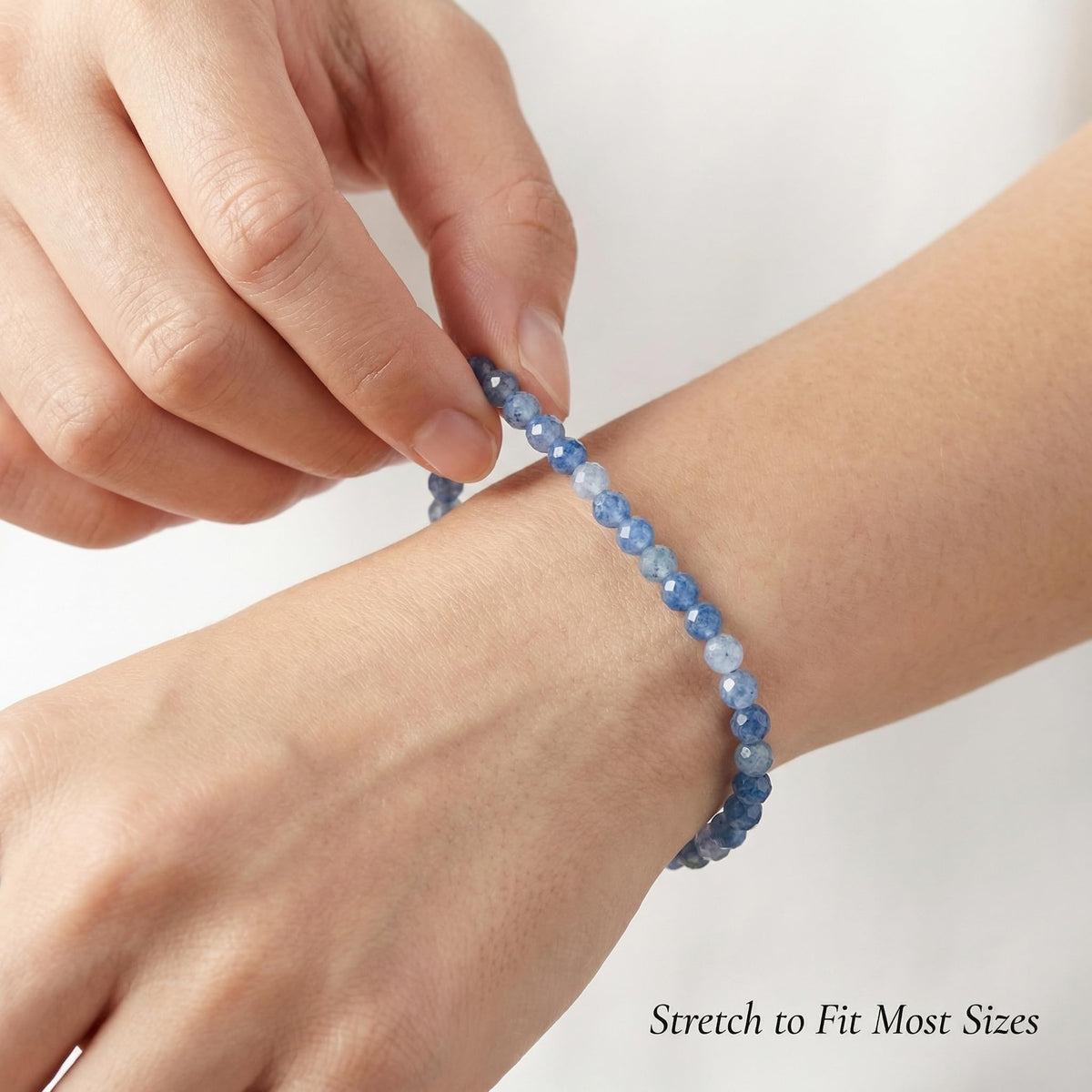 Angelstones Natural Blue Aventurine Gemstone Small Beaded Stretch Bracelet, 4mm Faceted Round Beads, Crystal Healing Bracelet for Women