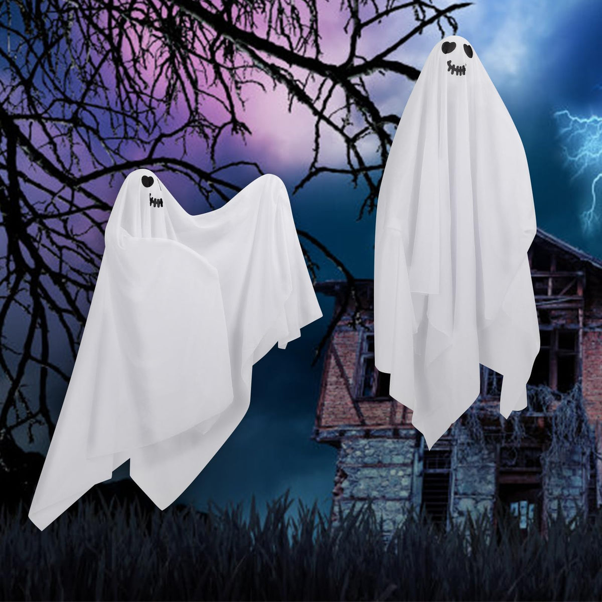 Hanging Ghosts Outdoor Decorations, 4 Pack 28" Cute Flying Ghosts - Halloween Decor for Home, Tree, Porch, Patio, Lawn, Garden, Party & Holiday