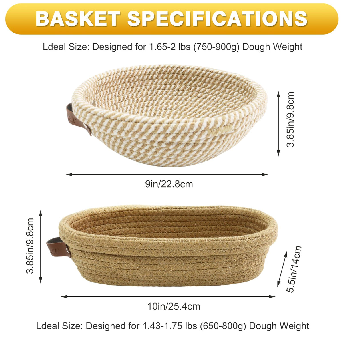Nikkar Banneton Bread Proofing Basket Set of 2, 9 10 11 inches Round & Oval Cotton Rope Sourdough Bread Baking Supplies Proofing Bowls with Liners & Covers Gifts for Bakers Women Wife Mom