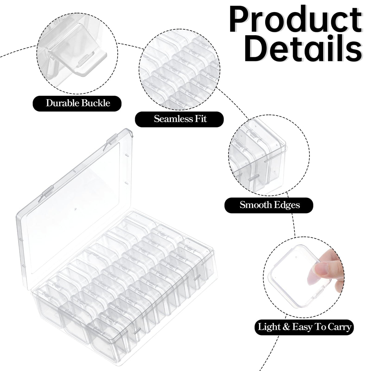 62Pcs Small Bead Organizer Box with Lids - 60Pcs Plastic Mini Bead Organizer Containers Box and 2Pcs Large Craft Storage Boxes for Jewelry Suppliess Nails, Bracelets,Diamonds, Clay Beads, Screws