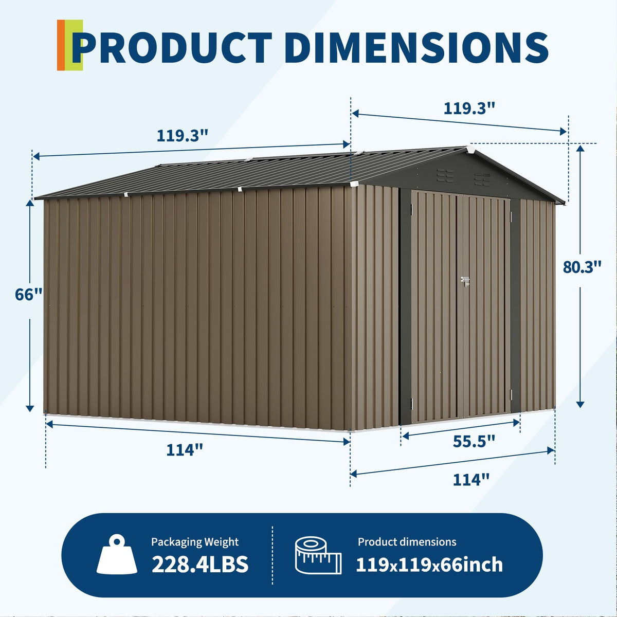 10 X 10 FT Outdoor Storage Shed,Metal Garden Sheds&Outdoor Storage, Lockable Gable Roof Garden Tool Shed, All-Weather Resistant Storage Unit for Bikes, Ladders, Patio Supplies & Garden Essentials