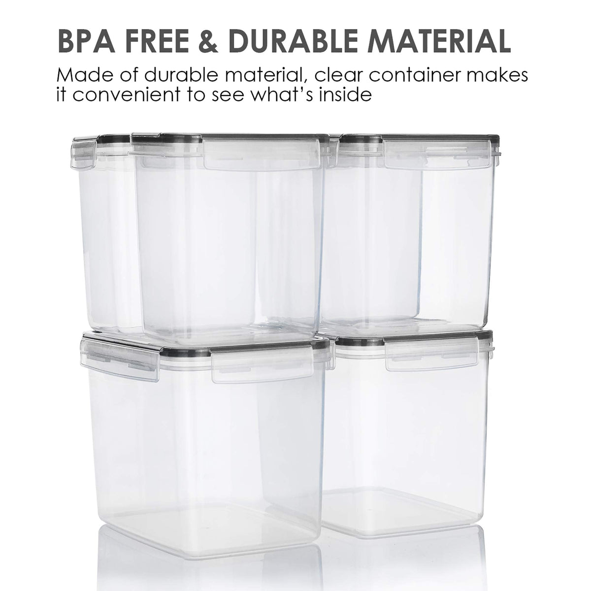 Vtopmart Airtight Food Storage Containers 6 Pieces - Plastic BPA Free Kitchen Pantry Storage Containers for Sugar,Flour and Baking Supplies - Dishwasher Safe - Include 24 Labels, Black