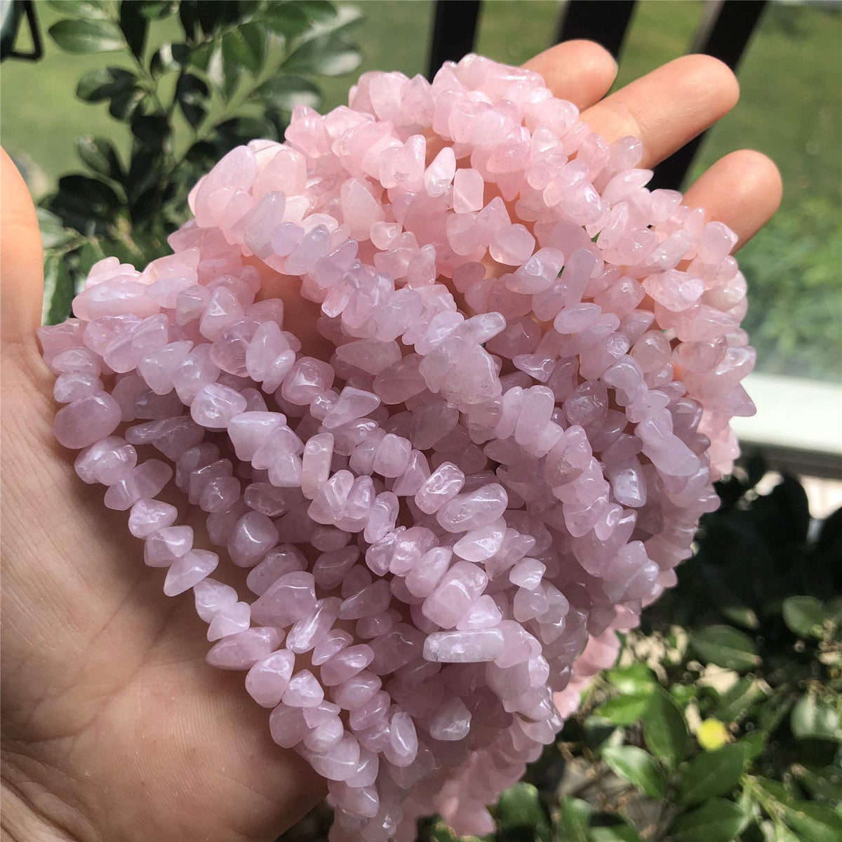 Fekuar 64" Irregular Tumbled Rose Quartz Chip Beads for Jewelry Making, Healing Crystal Drilled Loose Bead Strand DIY Craft Supplies, 5-8mm