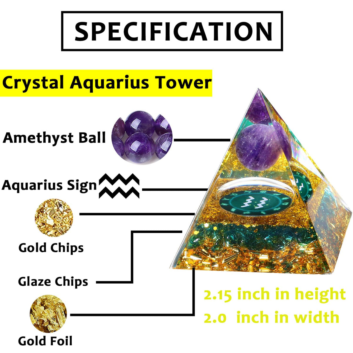 YATOJUZI 12 Zodiac Aquarius Birthday Gifts for Women Men Healing Crystals Natural Amethyst Crystal Stones Gemstones Orgonite Chakra Reiki Lucky Energy Decor for Office Desk Decorations