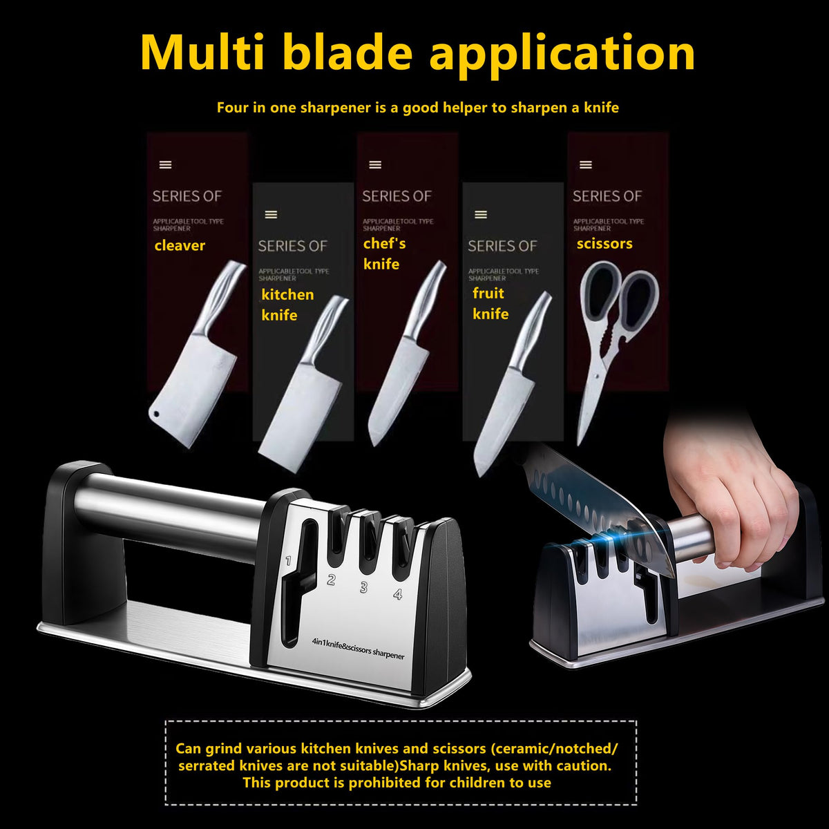 Knife Sharpeners, 4 in 1 Professional Chef's Kitchen Knife Accessories, Kitchen Blade & Scissors Sharpening Tool, Versatile Manual Knife Sharpener, Easy to Use, for Kitchen Knife
