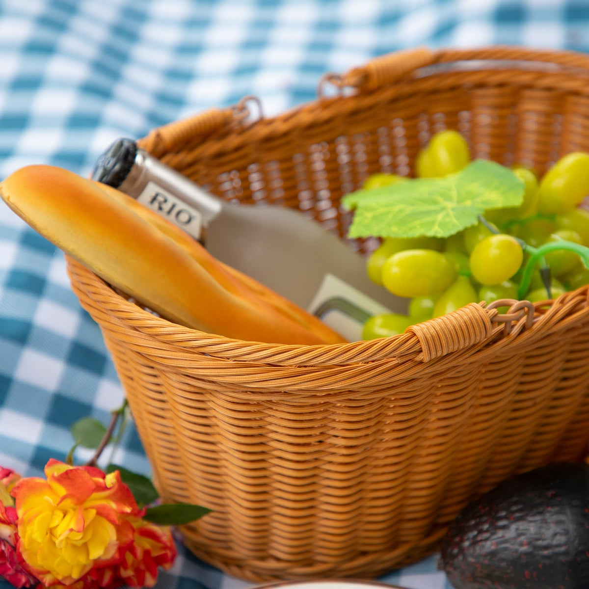 Rattan Picnic Basket with Handle, Garden Harvest Basket, Gathering Storage for Vegetable Fruit, Easter 13" x 9" x5.5" (Rattan, 13"x9"x5.5")