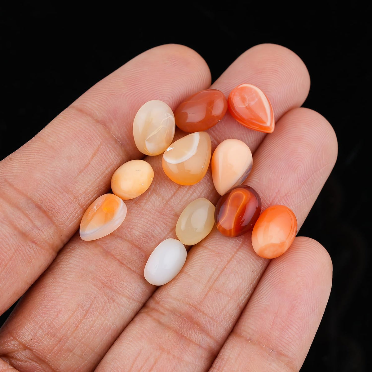 ColouredRocks (9-12 pcs. MEXICAN FIRE OPAL, Mix Shape, Natural Cabochon Crystals, Loose Gemstone, Wholesale Polished Supply, Jewelry Making, DIY Craft, Gem Collection (8-12 mm free size)