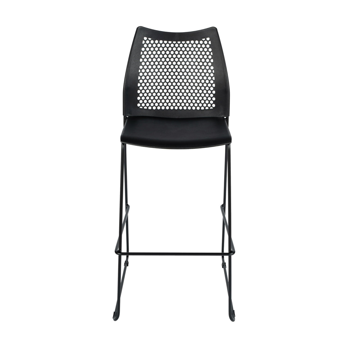Flash Furniture Hercules Stacking Bar Height Stool with Vented Backrest and Black Powder Coated Steel Sled Base with Integrated Footrest, Commercial Portable Stool, Set of 3, Black