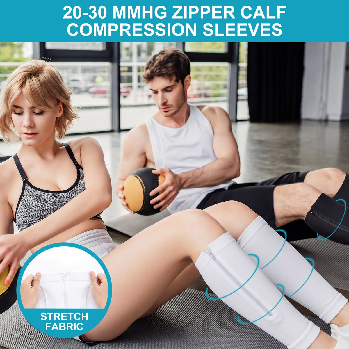 Threlaco 3 Pairs Calf Compression Sleeve with Zipper 20-30mmhg Leg Compression Sleeve Calf Brace Zipper Socks No Foot Sleeves for Men Women Support Running Shin Splints(Black White Blue)
