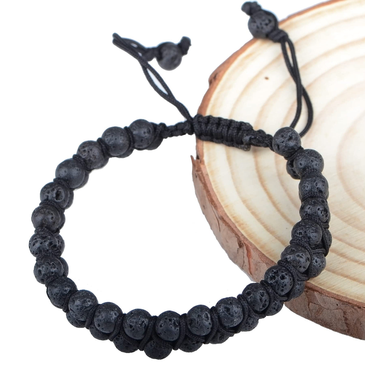MASSIVE BEADS Natural Chakra Healing Power Crystals Macrame Bracelet Yoga Double Layer Stone Beads Gemstone Meditation Relax Anxiety Bangle for Unisex Women Men (Black Lava, 6mm)