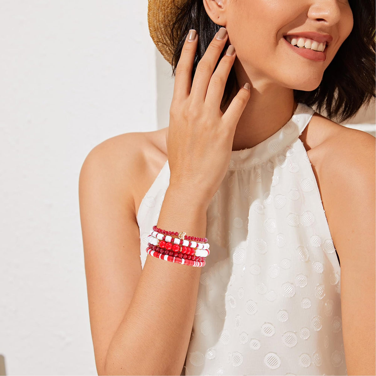RISHEGAE Crystal Heishi Beaded Bracelet for Women Stackable Bracelet Layering Friendship Summer Stretch Bracelets for Women