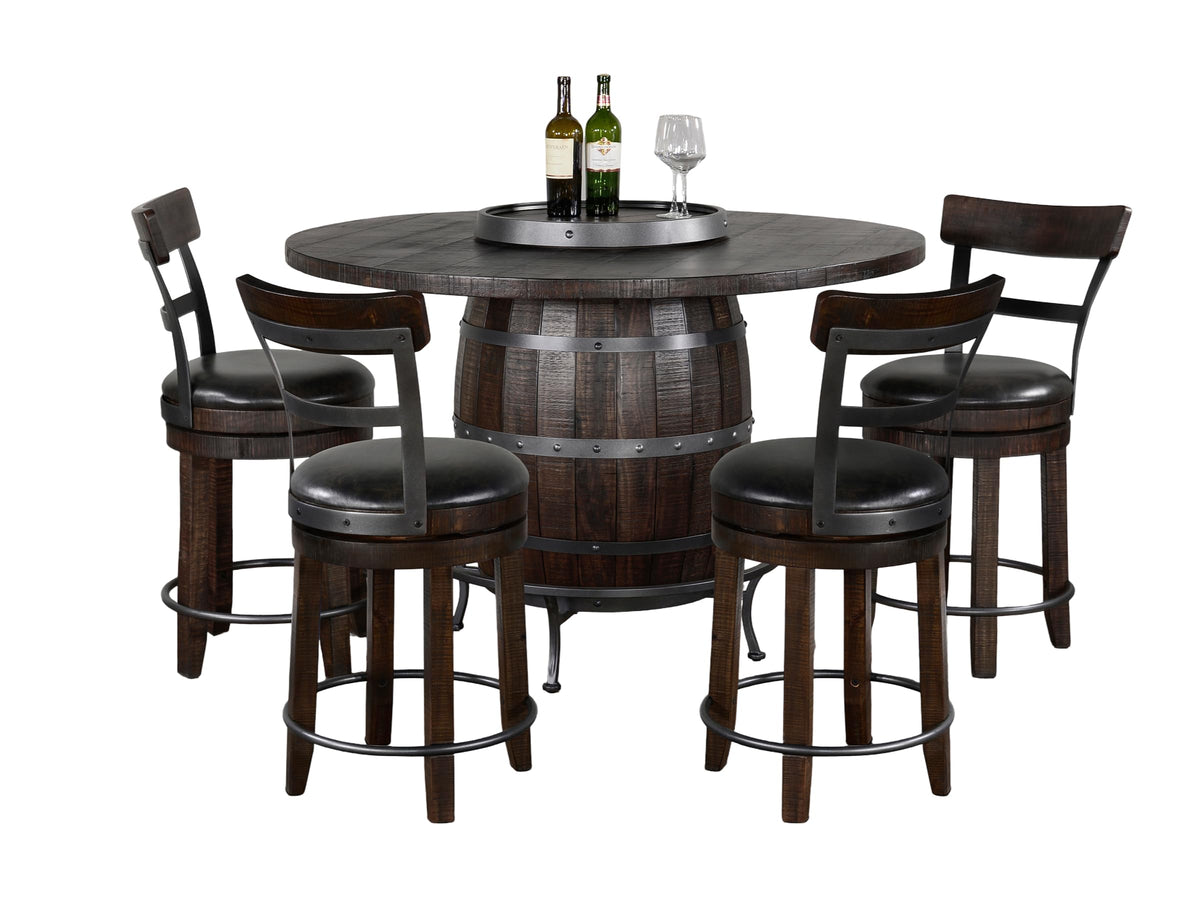 Sunny Designs Round Pub Table with Wine Barrel Set