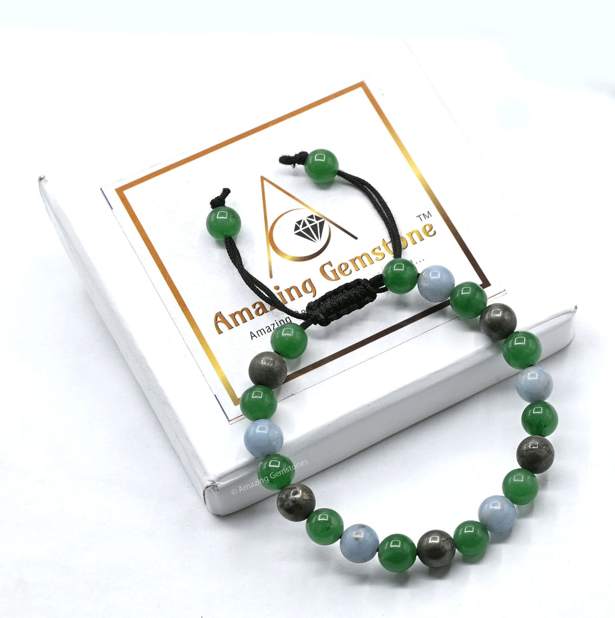 Amazing Gemstone Motivational Bracelet for Women Men Manifestation - Pyrite Angelite Green Aventurine Bracelet for Healing Calming Anxiety Stress Relief Gifts Pulseras Para Hombres Mujer (Adjustable)