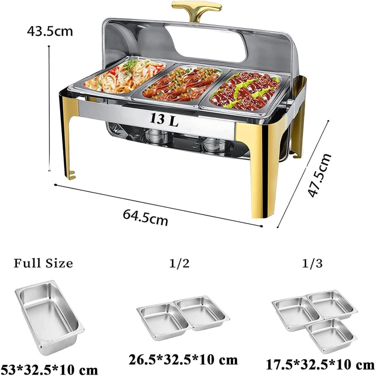 Electric Buffet Warmer, 13L Chafing Dish with Rolling Top, Catering Food Warmer Server for Parties, Events, and Buffets - Ideal for Large Gatherings