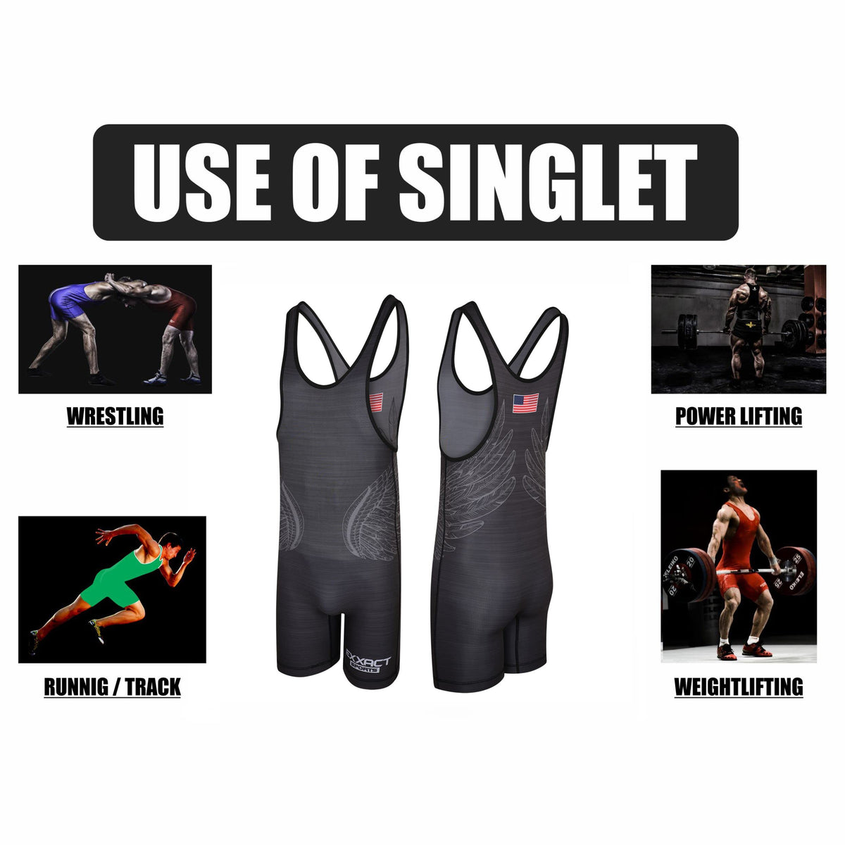 Exxact Sports Reversible Men's Wrestling Singlet, High-Performance Powerlifting Singlet, Wrestling Singlets for Men (Black/Gray, AS)