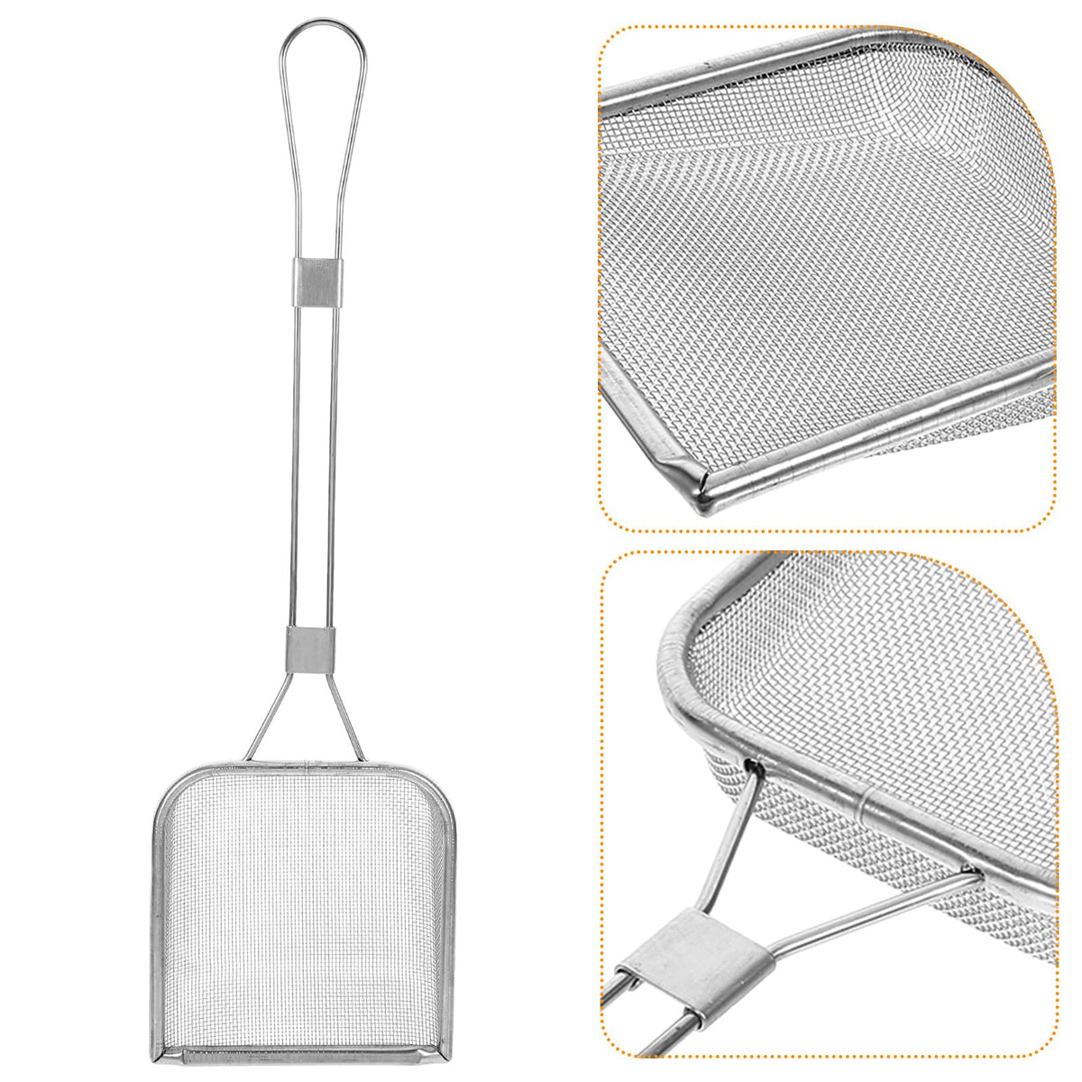 STOBAZA Fine Mesh Skimmer Spoon for Hot Pot and Frying Stainless Steel Fat Skimmer with Long Handle and Hanging Hole Food Strainer for French Fries Poached Eggs Vegetables and Meat 16.92 X 5.11 Inch