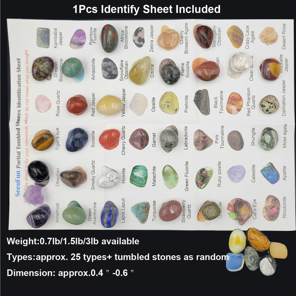 100Pcs+ (0.7lb) Bulk Gemstones and Crystals Set,25Types Tumbled Polished Stones Crystals for Jewelry Making,Chakra Stones Rocks and Minerals (0.7lb/100-120pcs)