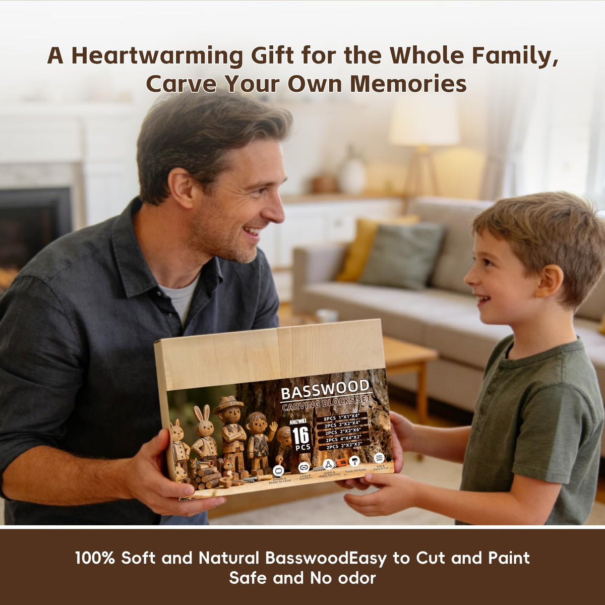 Basswood Carving Blocks: 16 Pieces in 5 Sizes with Oversized Blanks | Soft, Versatile Wood Blocks for All Your Whittling and Craft Projects 