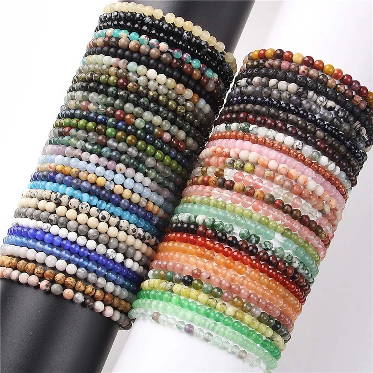 Self-Discovery Mala 4mm Round Gemstone Beaded Bracelet for Women – Classic Smooth Stretch Stackable Crystal Jewelry (Multiple Colors Available) (Lepidolite)