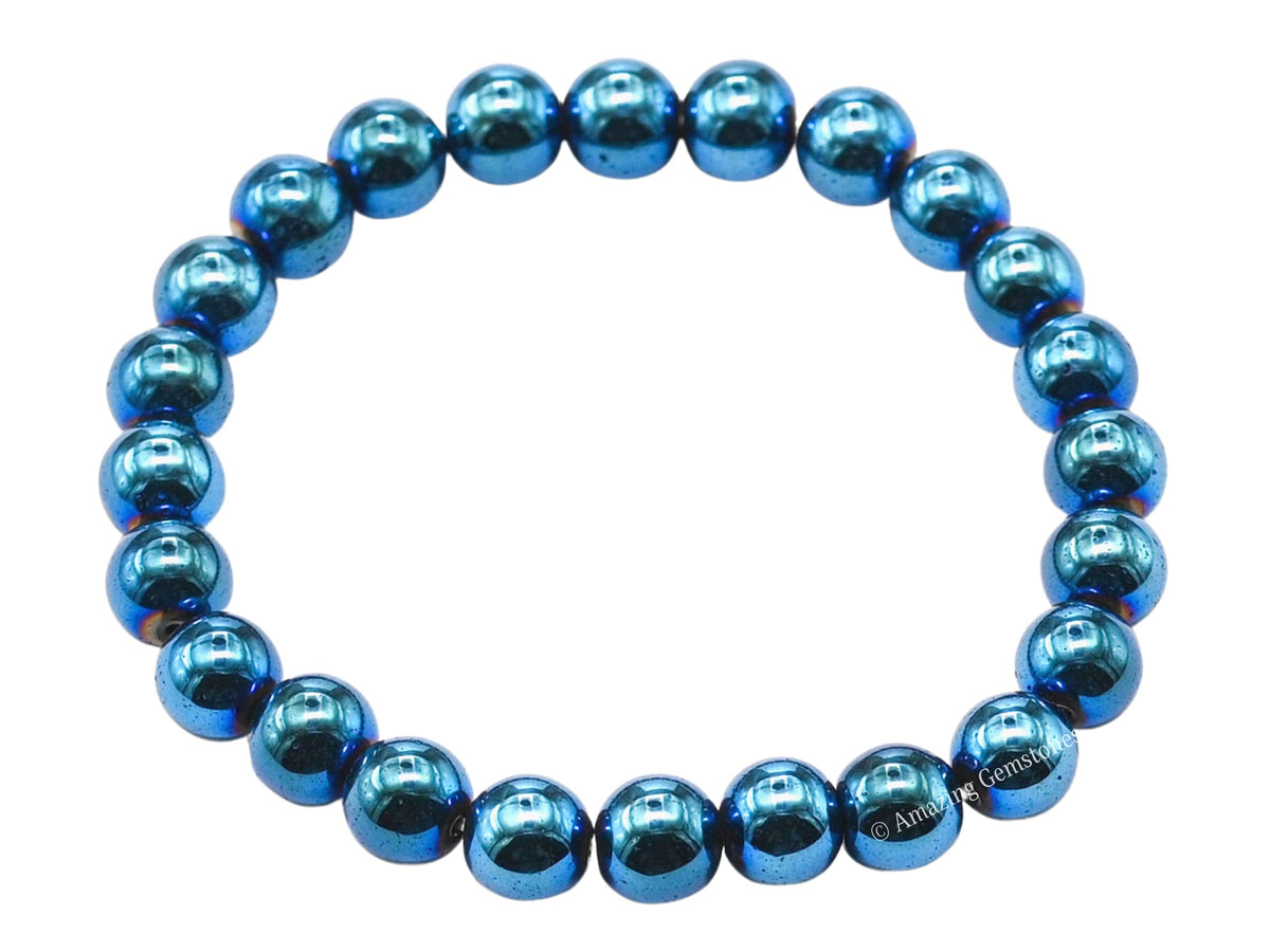 Amazing Gemstone Crystal Bracelet for Women Men's Gifts - Protection Healing Crystal Bracelet - 8mm Gemstone Beaded Stretchable Bracelet Pulseras Para Hombres Mujer Stocking Stuffers Mothers Day Gift (Blue Hematite)