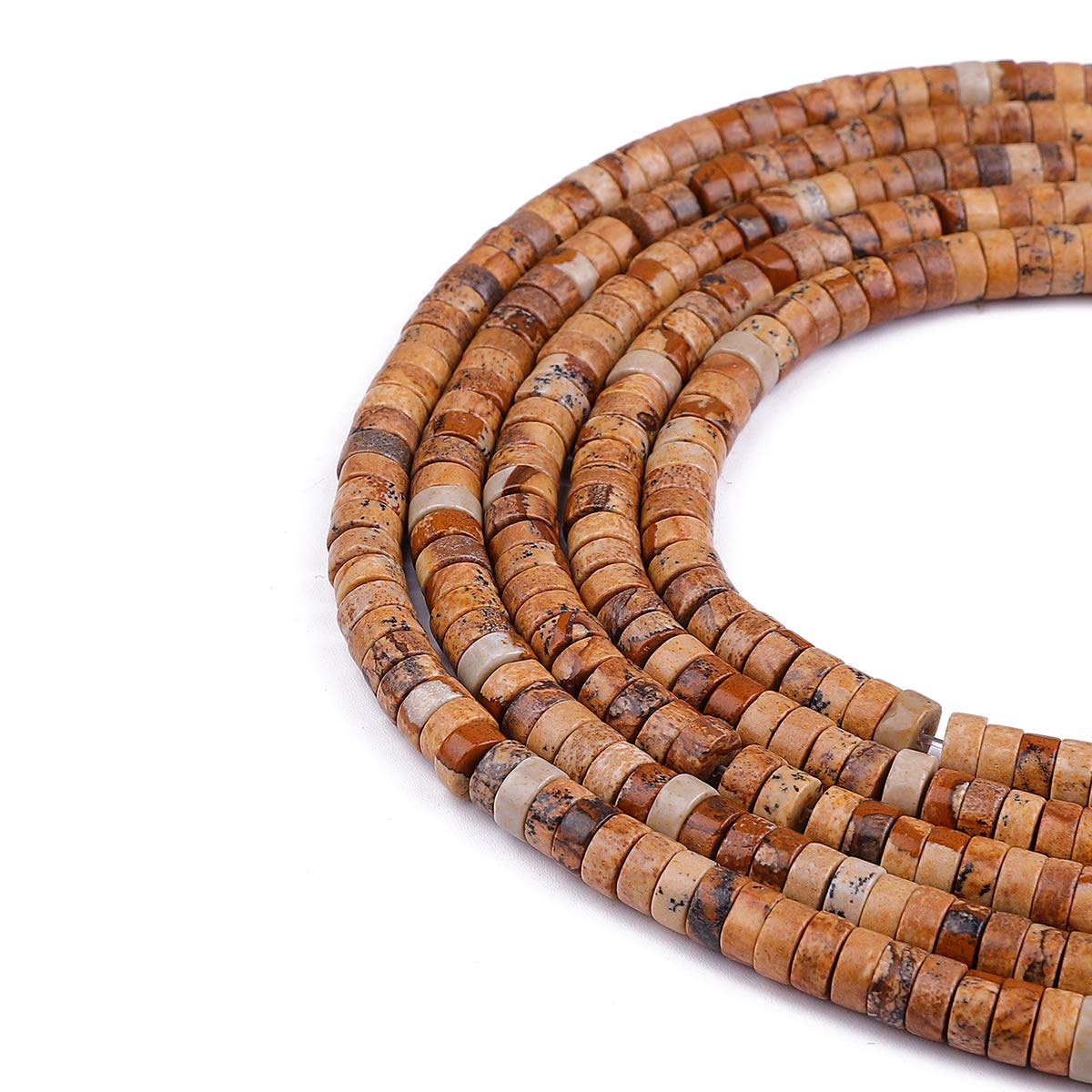 BEADIA Natural Brown Picture Jasper Spacer Beads Caps Loose Semi Gemstone for Beading Jewelry Making 6mmx3mm 38cm