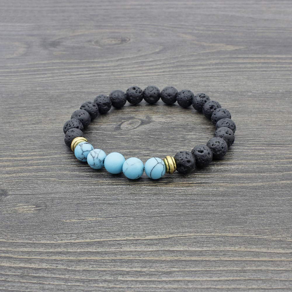 COLORFUL BLING Adjustable Bracelet 8mm Lava Rock Bracelet Bead Chakra Bracelet 7 Chakras Healing Bracelet Yoga Stone Beads Bracelets Healing Therapy Bangle for Women Men - Turquoise
