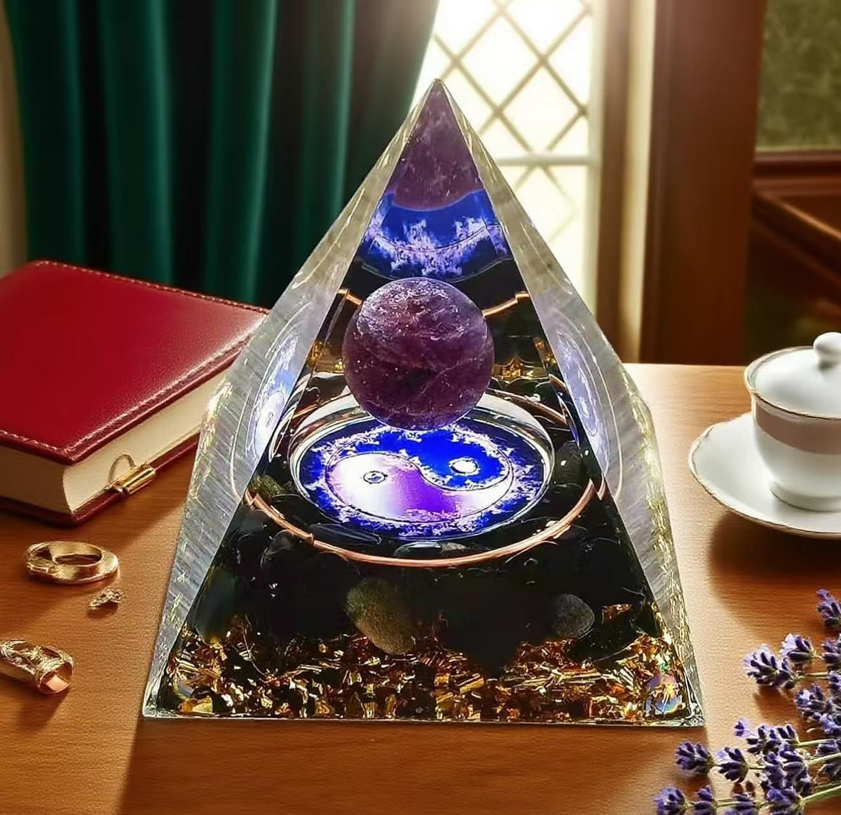 ycyingcheng Moonstone Crystal Orgone Pyramid Ogan Crystal Energy Tower, Nature Reiki Chakra Crushed Stone Jewelry, Crystal Pyramid for Home Decor (Crystal Pyramid-03)