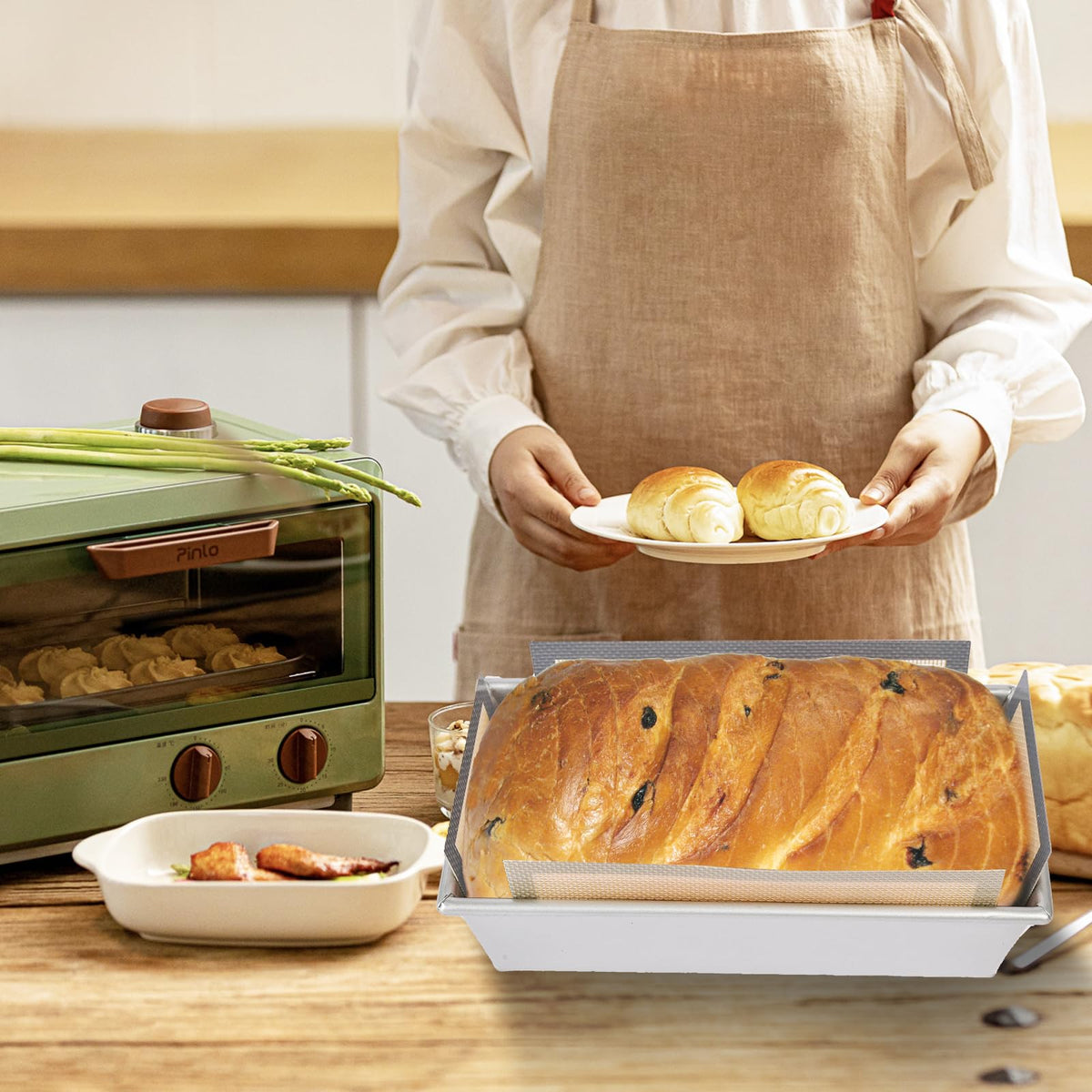 BERBAM 2 Pcs Thickened Silicone Bread loaf pan liners for baking bread 9x5,Silicone Baking Mat for 9x5 Inch Loaf Pan, Nonstick & Reusable, Easy to Clean, High-Temp Resistant (Black and Gray)